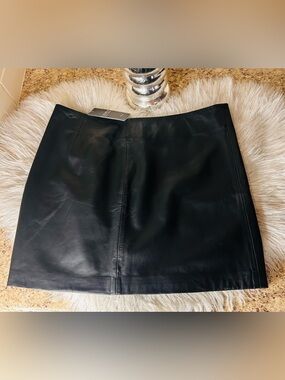 Lauren Ralph Lauren Black Mini Skirt 100% Lamb Leather Black Label NWT